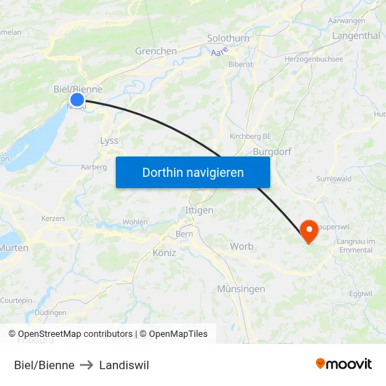 Biel/Bienne to Landiswil map