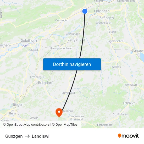 Gunzgen to Landiswil map