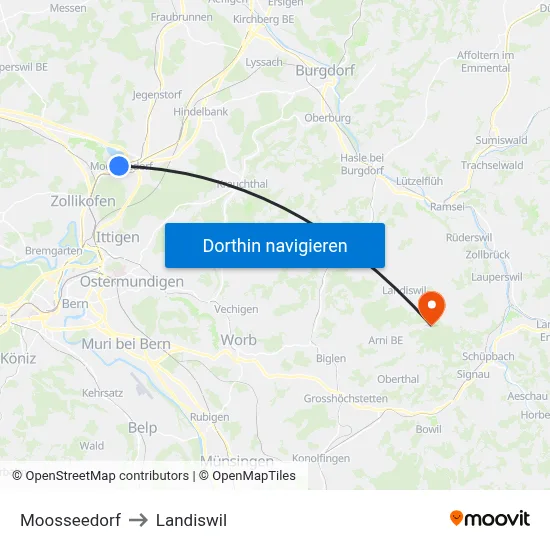 Moosseedorf to Landiswil map