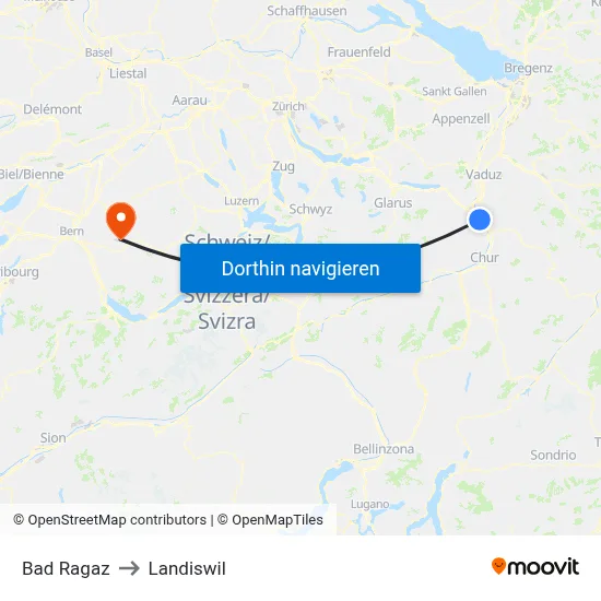 Bad Ragaz to Landiswil map