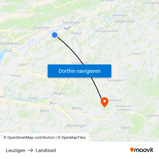Leuzigen to Landiswil map