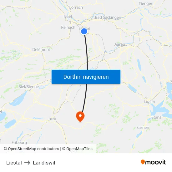Liestal to Landiswil map