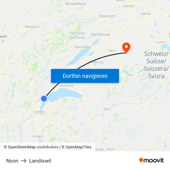 Nyon to Landiswil map