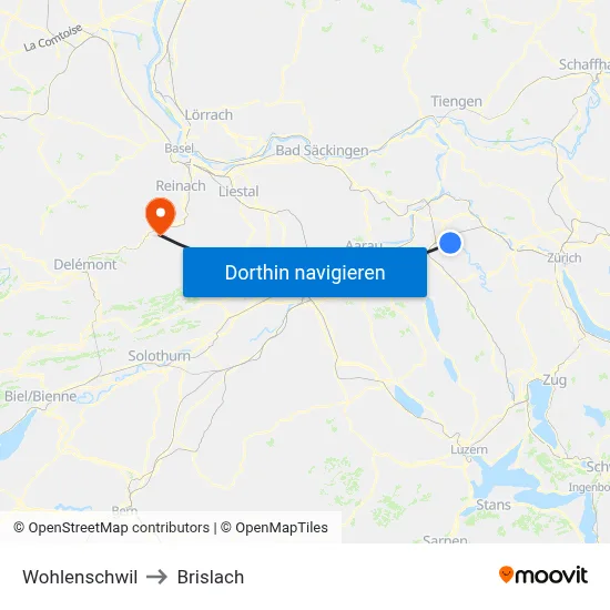 Wohlenschwil to Brislach map