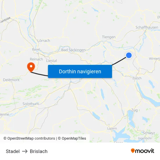 Stadel to Brislach map