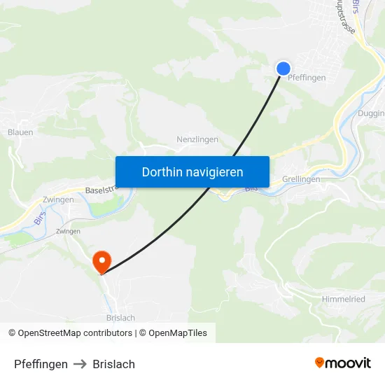 Pfeffingen to Brislach map