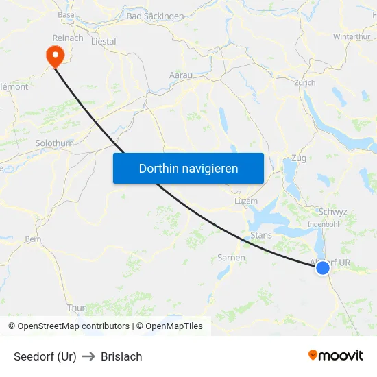 Seedorf (Ur) to Brislach map