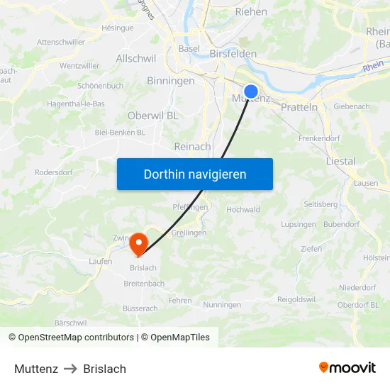 Muttenz to Brislach map