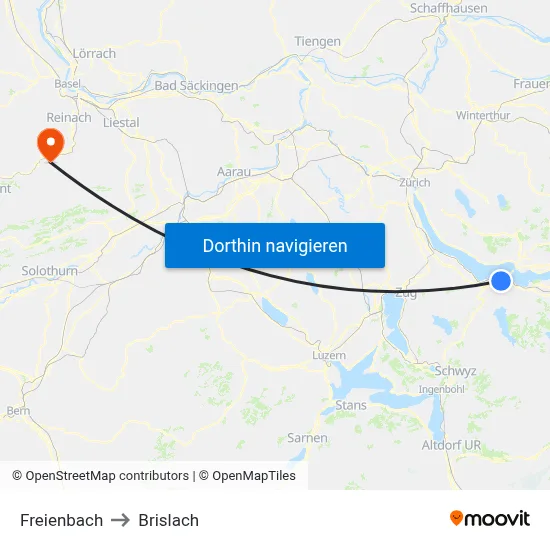Freienbach to Brislach map