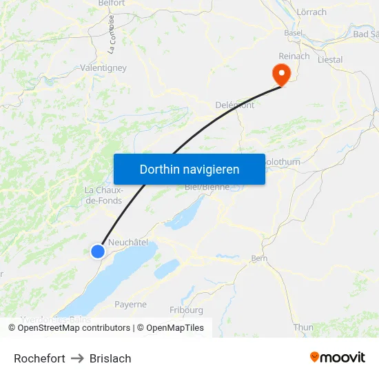 Rochefort to Brislach map