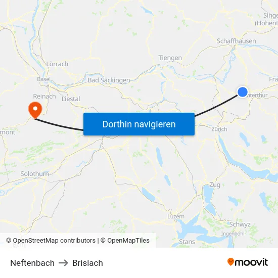 Neftenbach to Brislach map