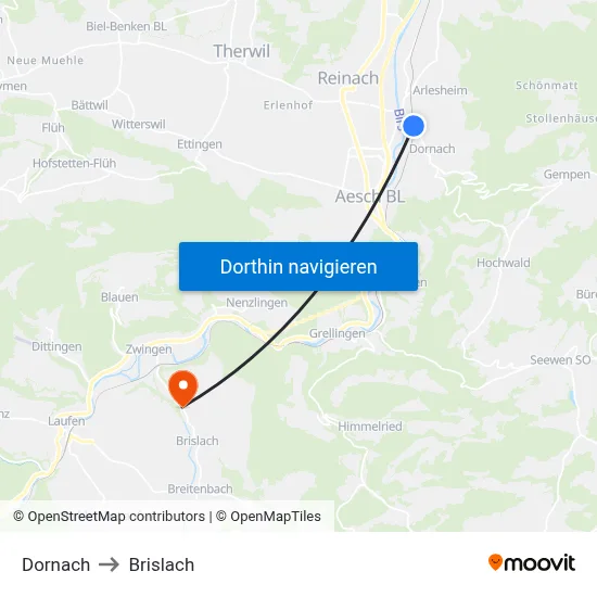 Dornach to Brislach map