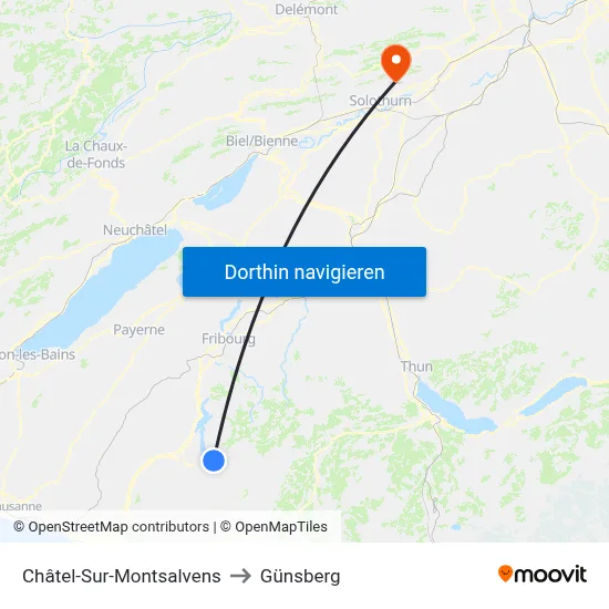 Châtel-Sur-Montsalvens to Günsberg map
