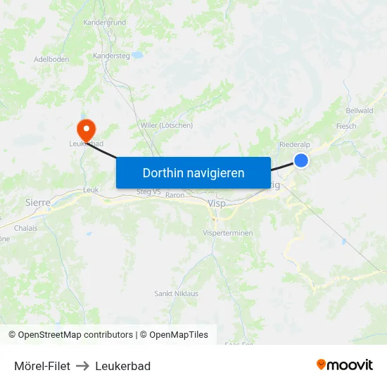 Mörel-Filet to Leukerbad map