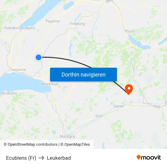 Ecublens (Fr) to Leukerbad map