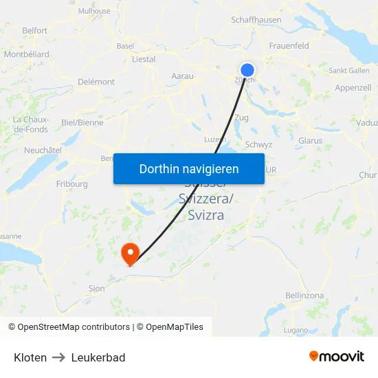 Kloten to Leukerbad map