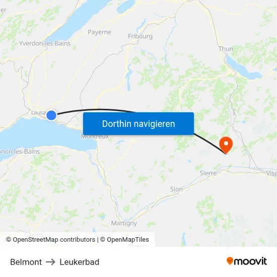 Belmont to Leukerbad map