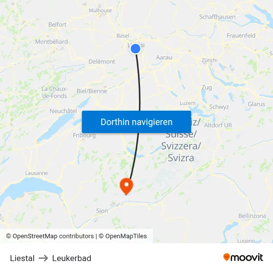 Liestal to Leukerbad map