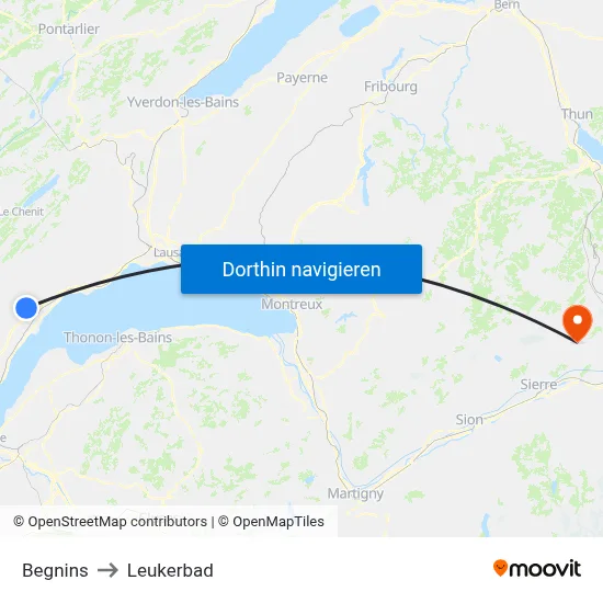 Begnins to Leukerbad map