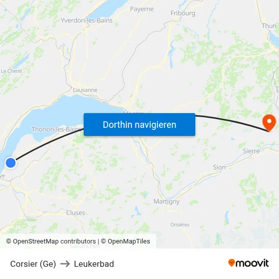 Corsier (Ge) to Leukerbad map