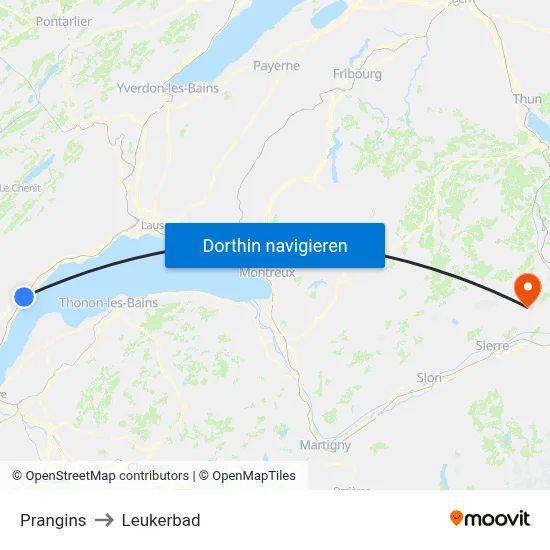 Prangins to Leukerbad map