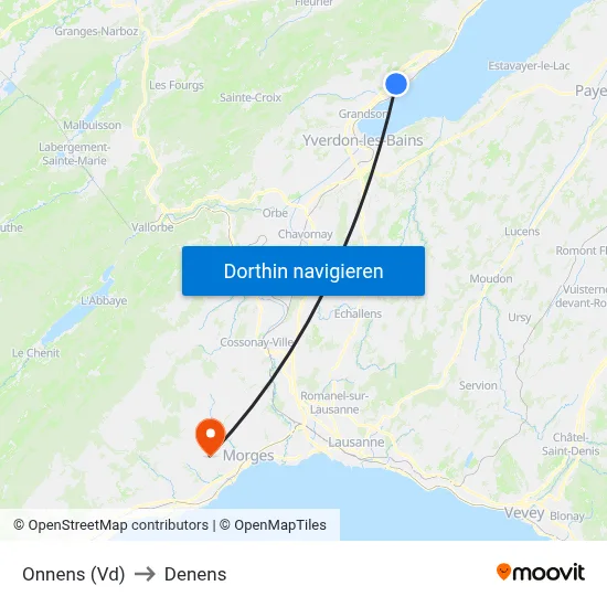 Onnens (Vd) to Denens map
