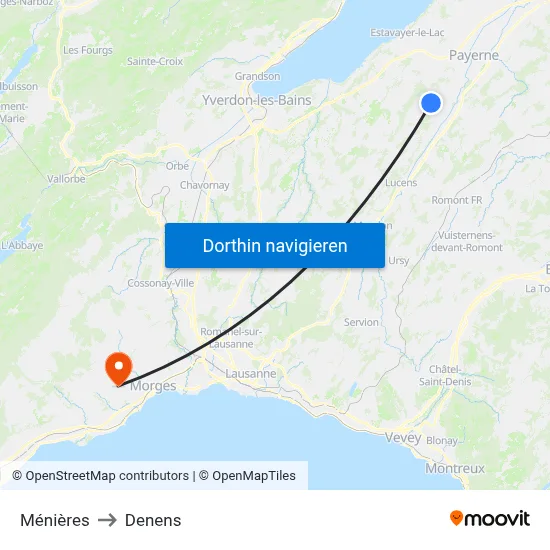 Ménières to Denens map
