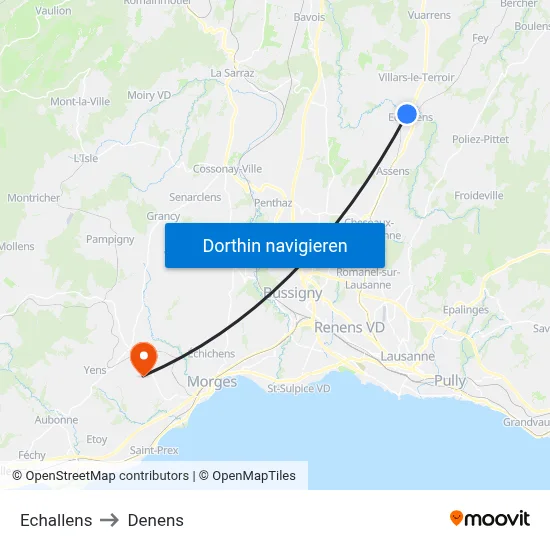 Echallens to Denens map