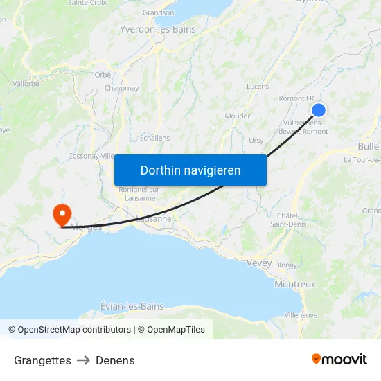 Grangettes to Denens map