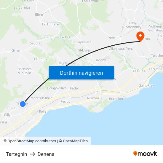 Tartegnin to Denens map