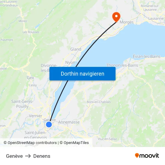 Genève to Denens map