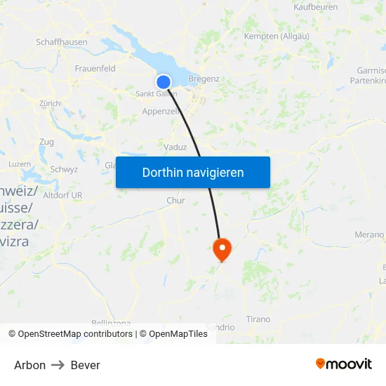Arbon to Bever map