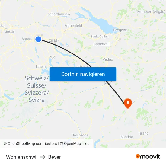 Wohlenschwil to Bever map