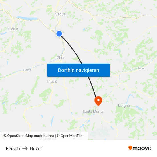 Fläsch to Bever map