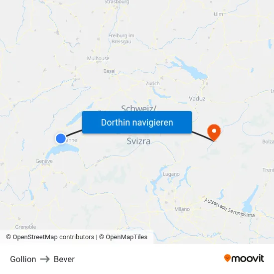 Gollion to Bever map