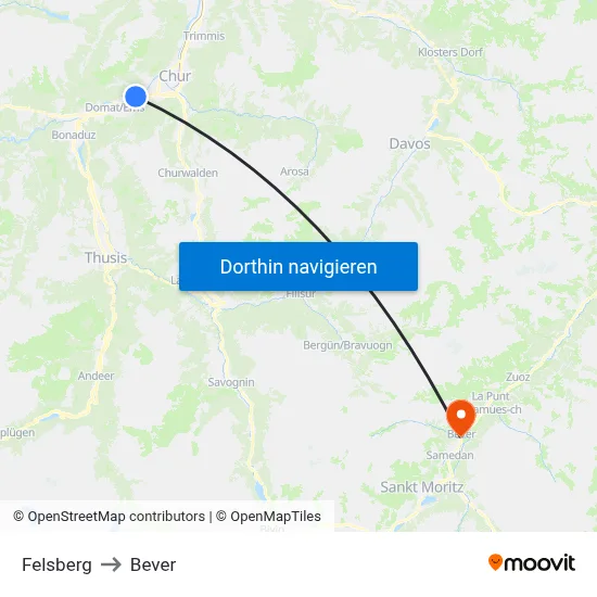 Felsberg to Bever map