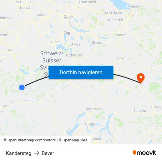 Kandersteg to Bever map