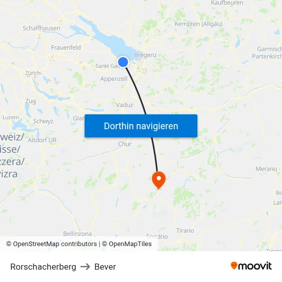 Rorschacherberg to Bever map
