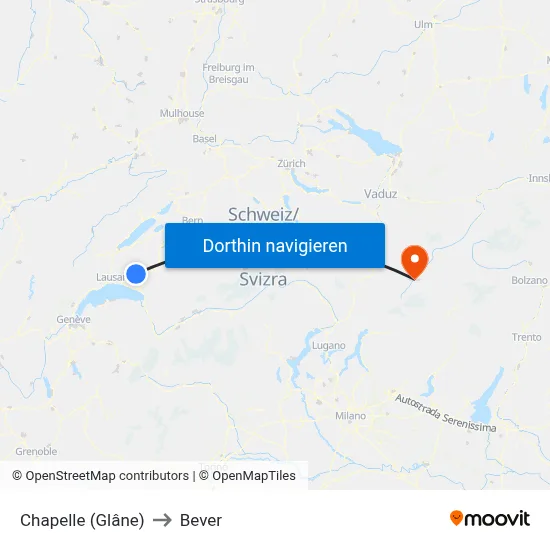 Chapelle (Glâne) to Bever map