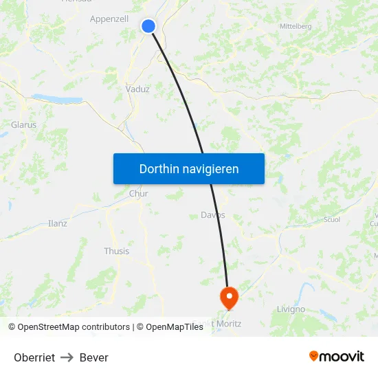 Oberriet to Bever map