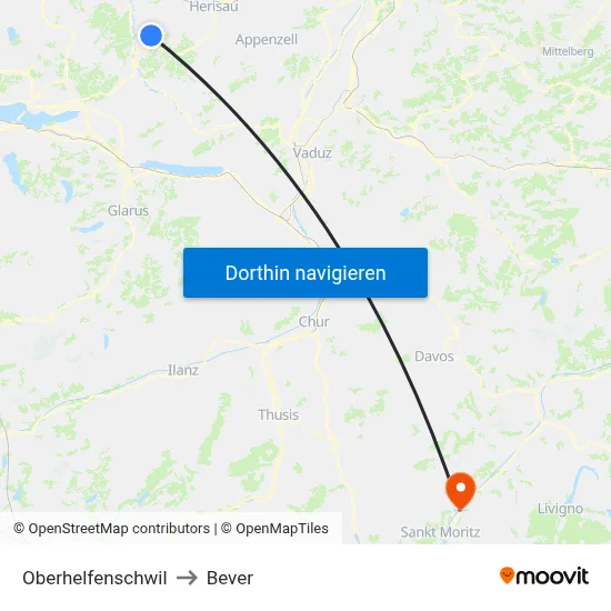 Oberhelfenschwil to Bever map