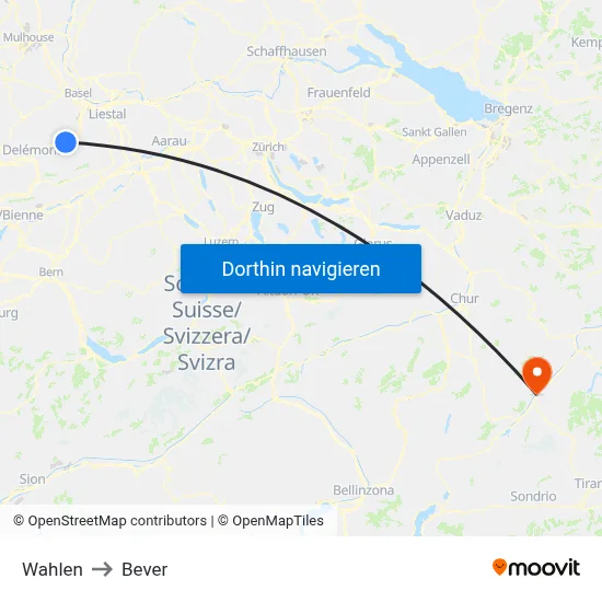 Wahlen to Bever map