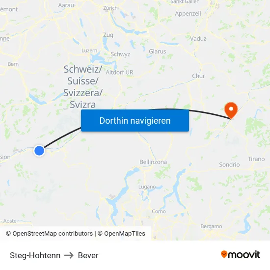 Steg-Hohtenn to Bever map