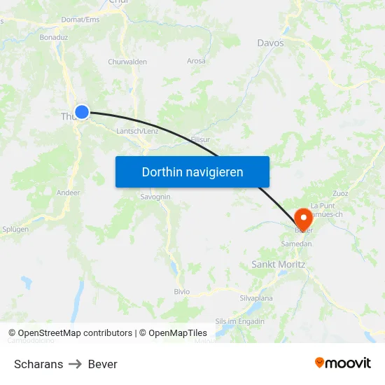 Scharans to Bever map