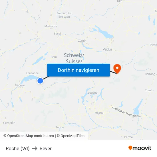 Roche (Vd) to Bever map