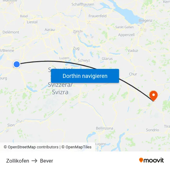 Zollikofen to Bever map