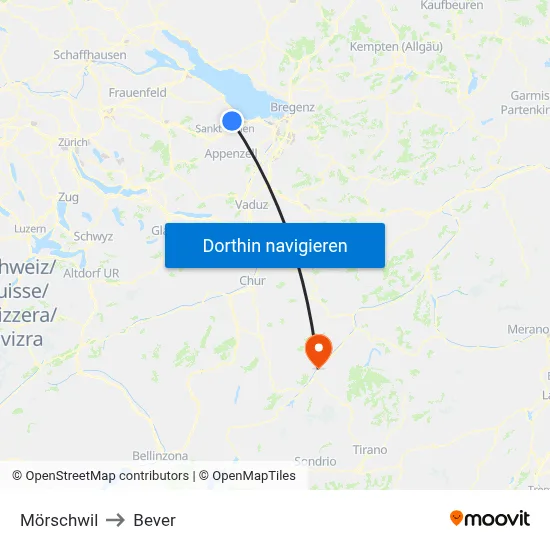 Mörschwil to Bever map