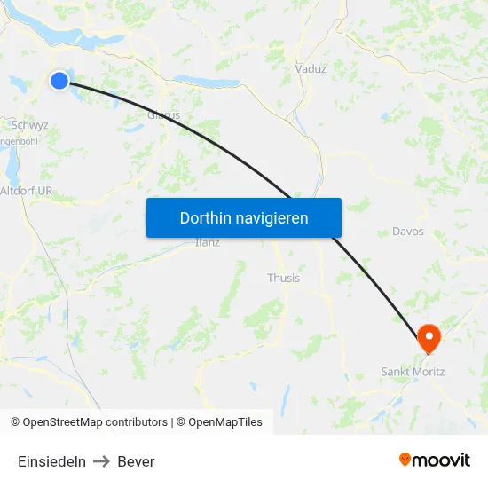 Einsiedeln to Bever map