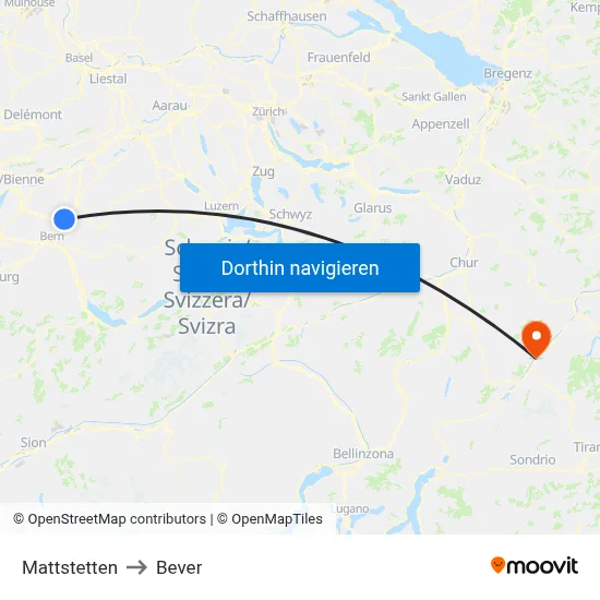 Mattstetten to Bever map