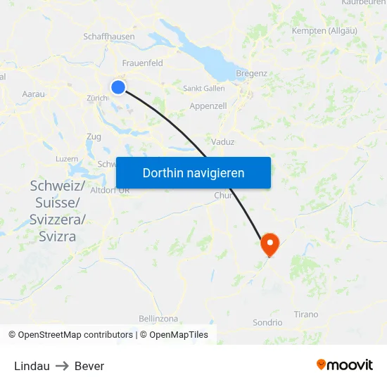Lindau to Bever map
